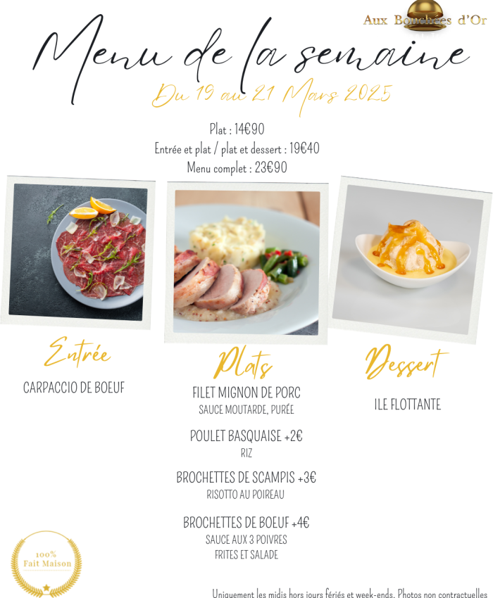 Menu de la semaine 19 au 21.03